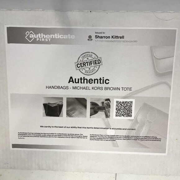 Michael Kors Tote Bag Brown Logo Print Leather Trim Style 30T8TN1T1B Authenticat - Picture 16 of 16